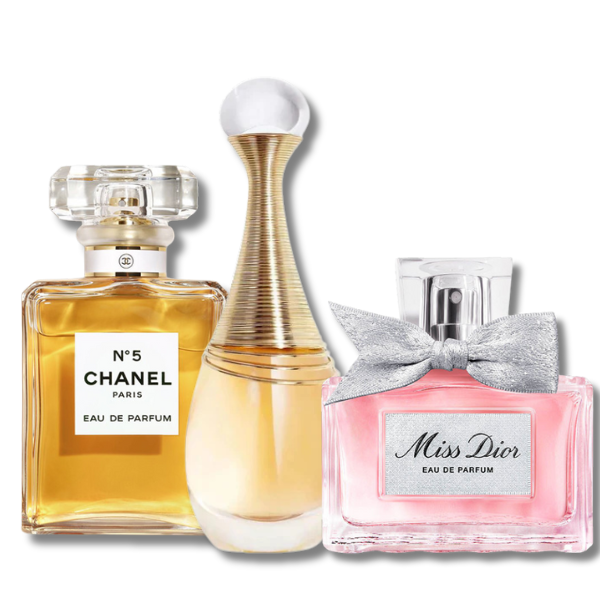 3 Parfums Chanel No. 5, Dior J'adore y Dior Miss Dior (Eau de Parfum)